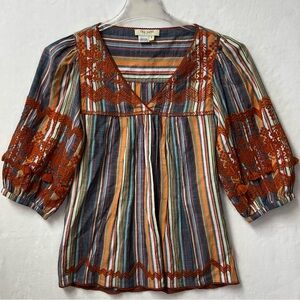 Tru Luxe Jeans Embroidered 100% Cotton Tunic Top Small Boho Embroidery